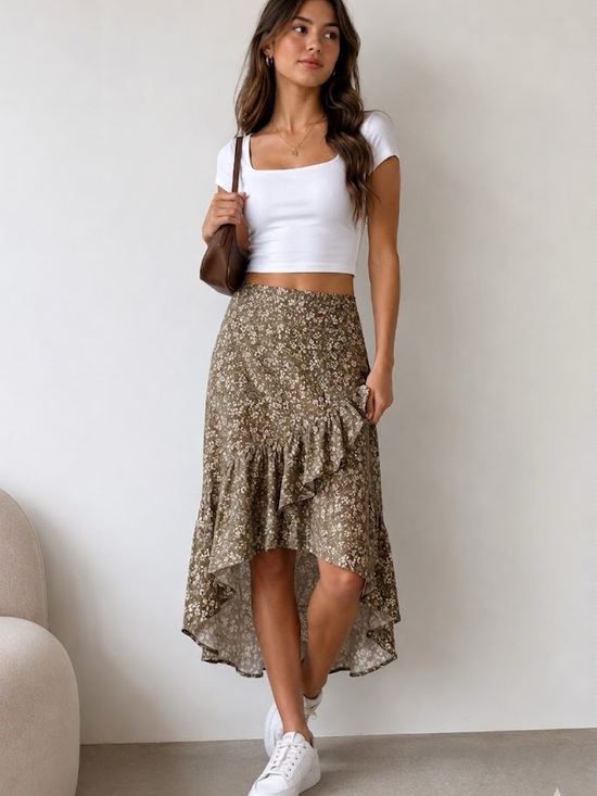 Ardene Dresses & Skirts - Ardene Boho Floral Ruffle High-Low Fairycore Ruffle Midi Skirt Medium